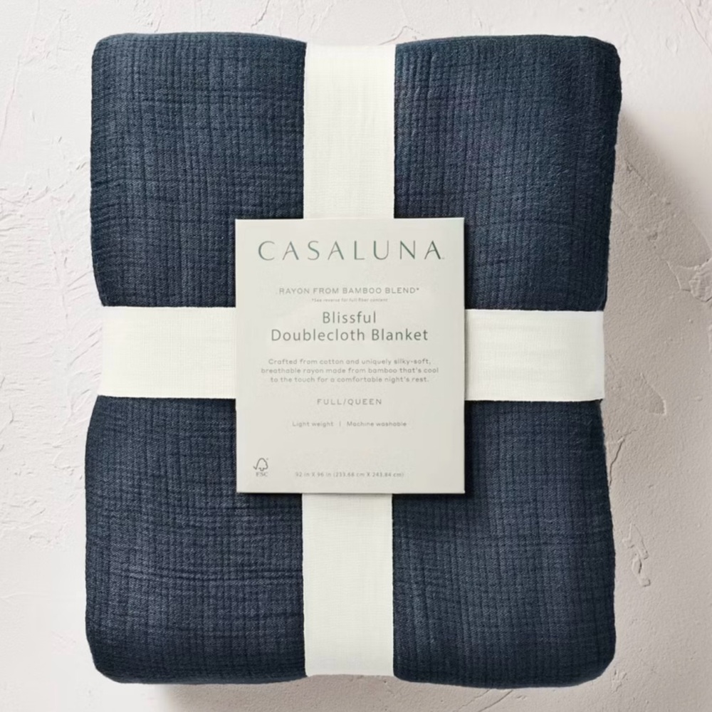 Casaluna Doublecloth Blanket - Blue  Bamboo/Cotton King